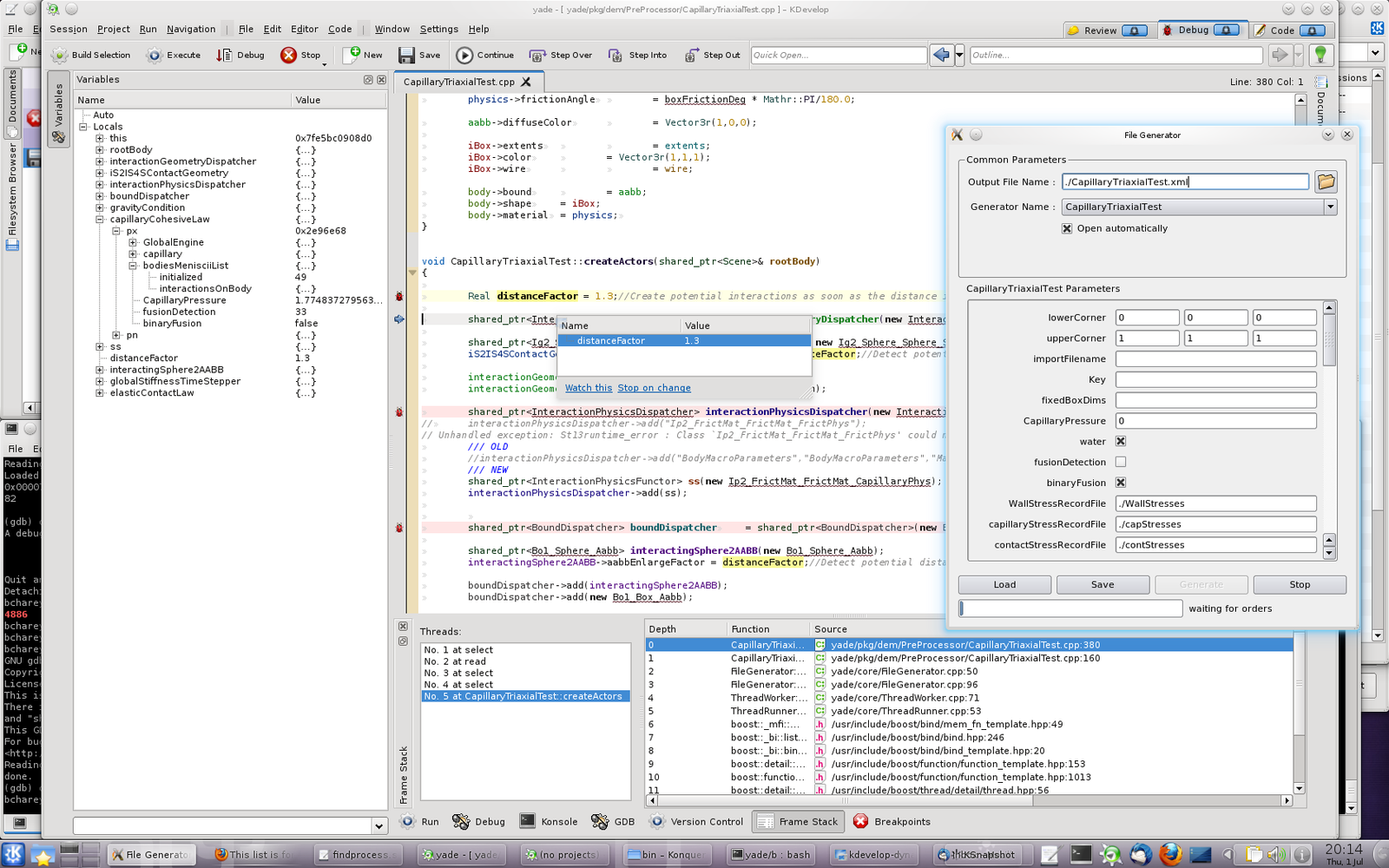 Debugging using Kdevelop - Yade